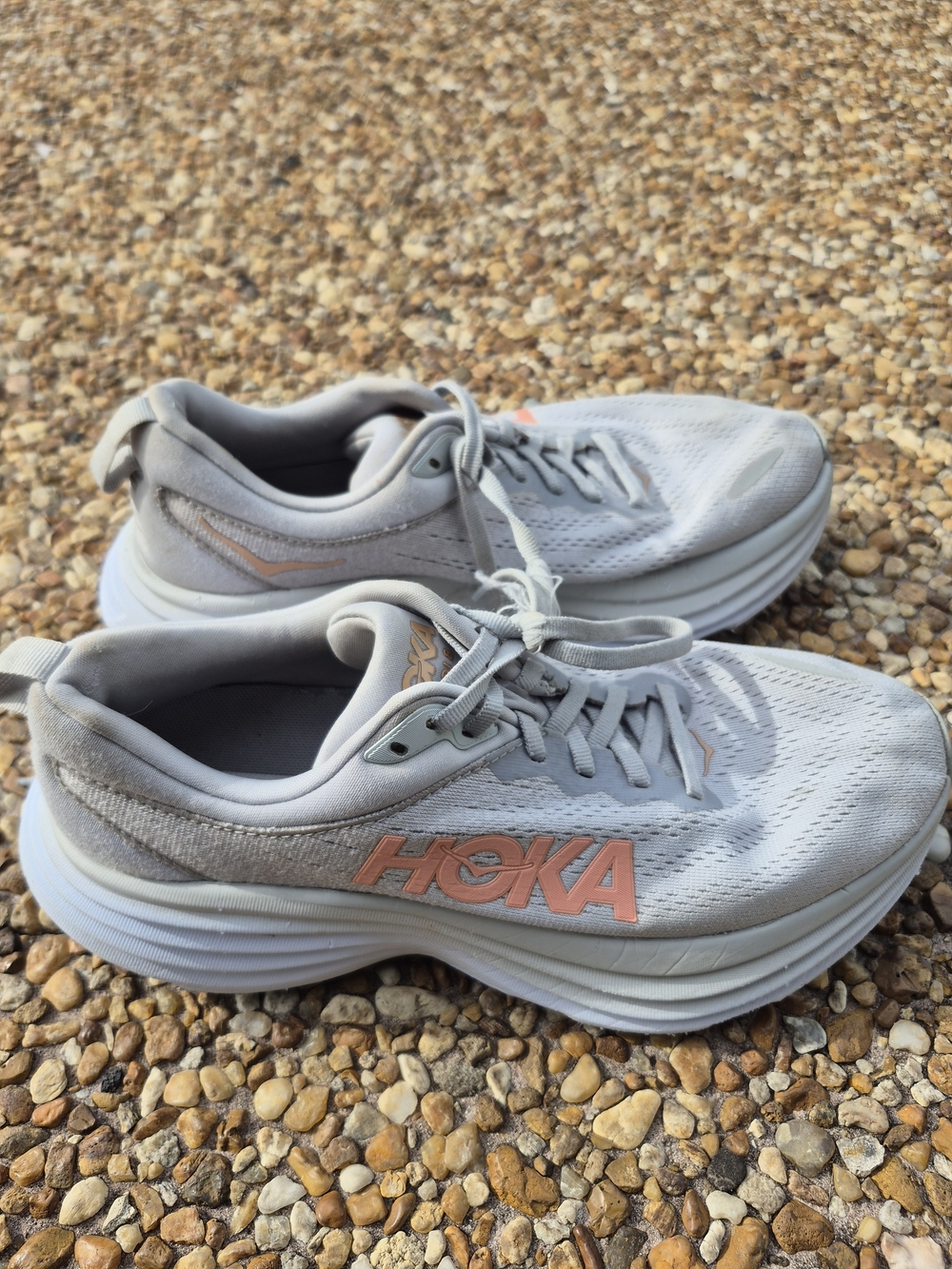Hoka One One Women's Running Shoes - Light Gray with Coral Accents - Picture 4 of 12